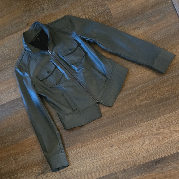 White House Black Market Jackets & Blazers - White House Black Market Grey Coated Denim Band Jacket